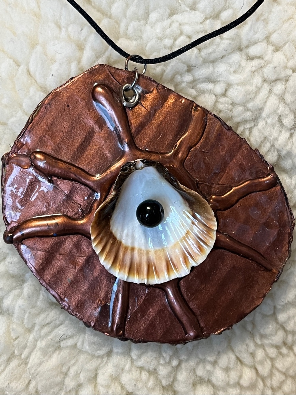 Handmade Copper-Tone Shell Pendant Necklace - Brown